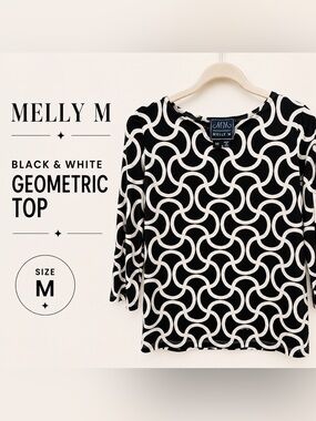 Melly M Black & White Swirl Geometric Long Sleeve Top